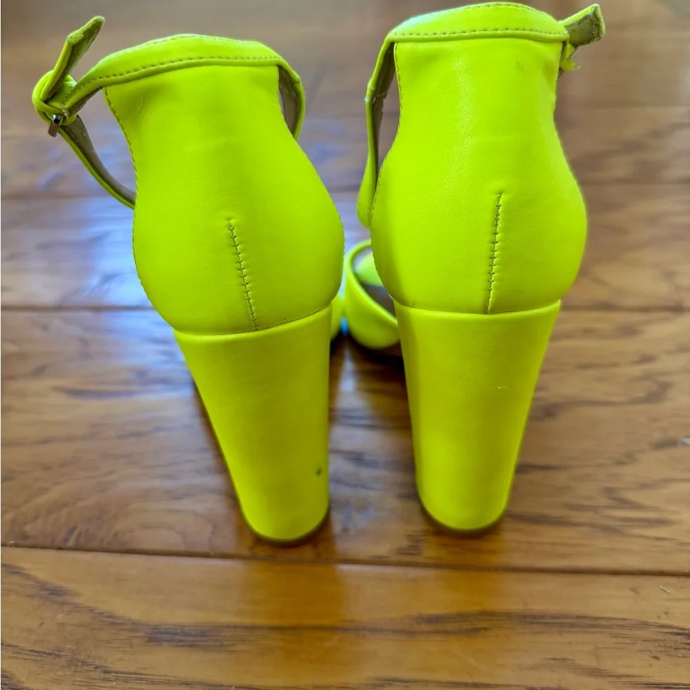 ZARA Neon Yellow T-Strap Block Heel Sandals 6.5 Lime Green Fluo Bright Party Pop - Picture 7 of 14